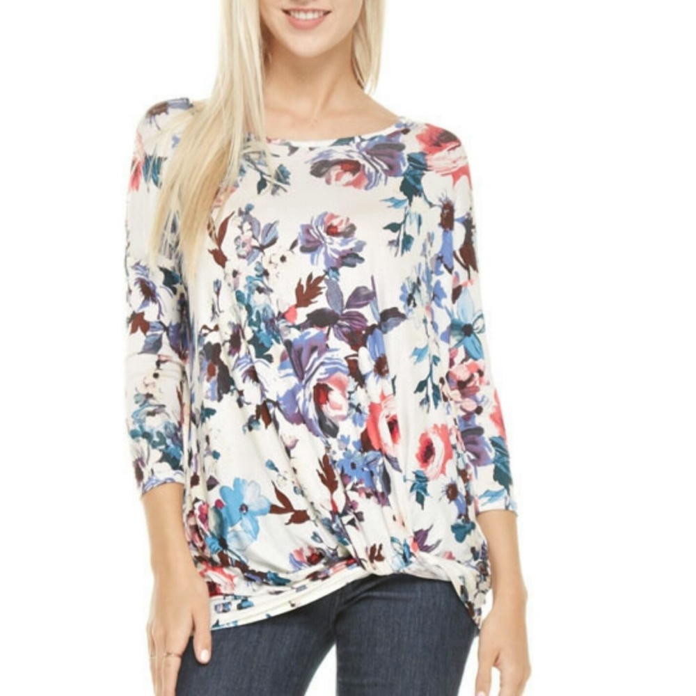 Reborn J Watercolor Floral Knot Hem Tunic Top